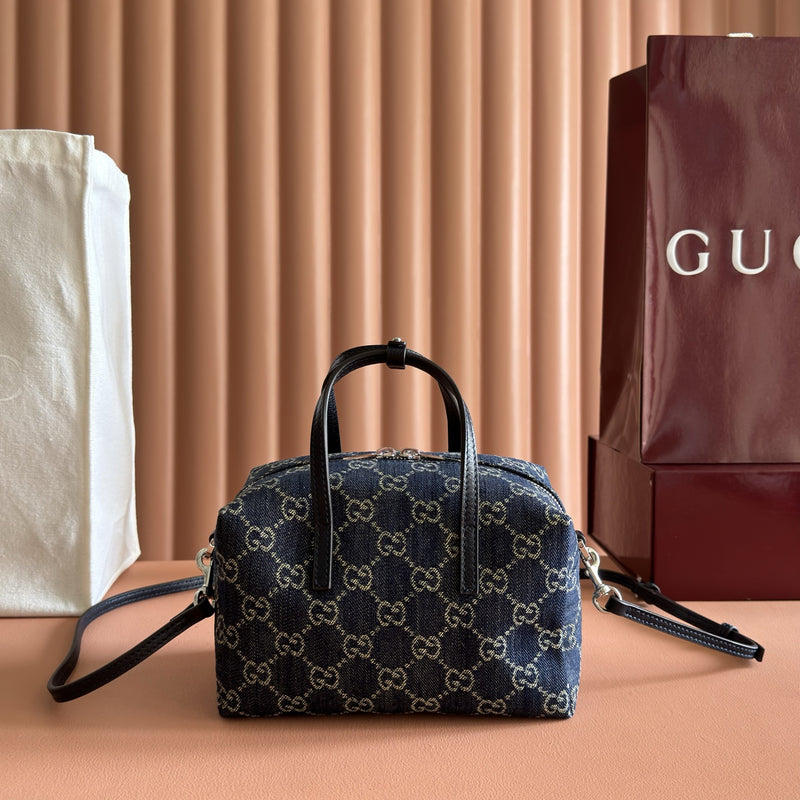 GG Denim Small Boston Bag