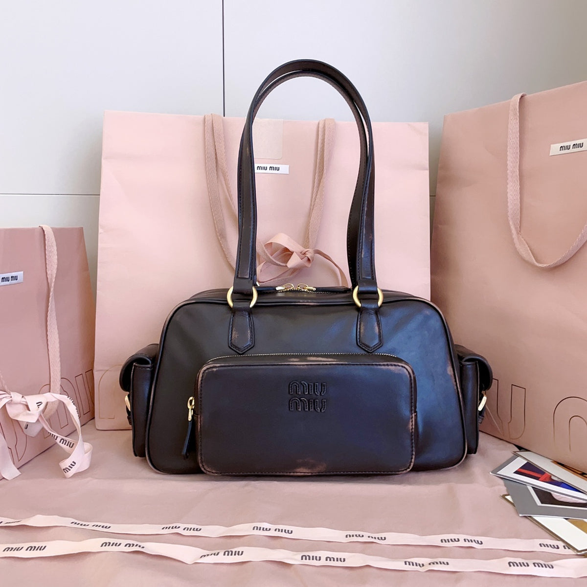 Pocket Nappa Leather Top-Handle Bag