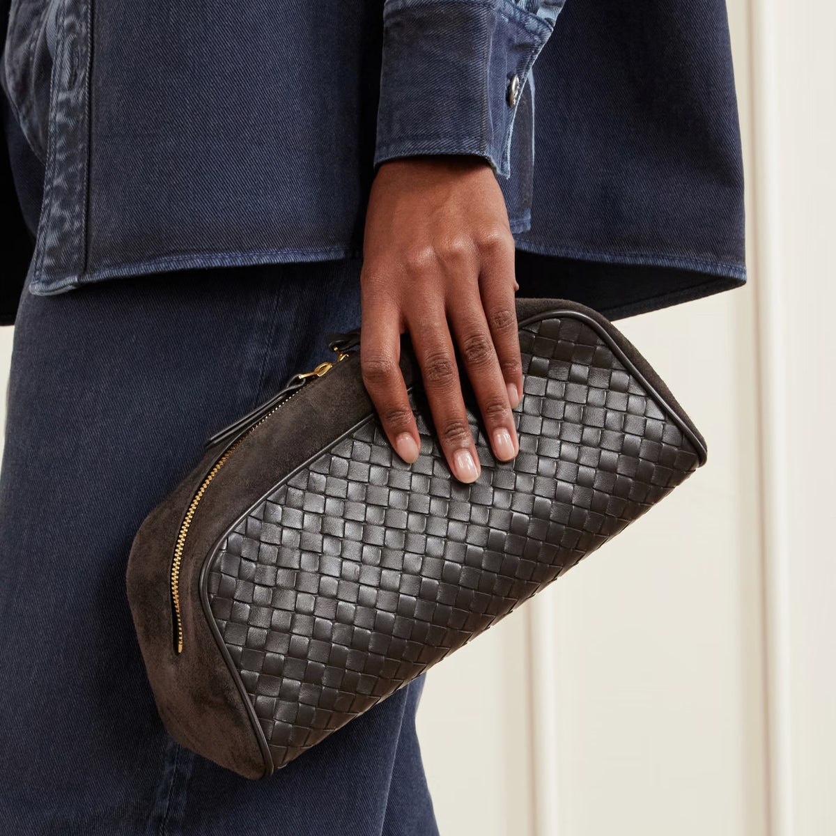 Nodo Intrecciato Suede-Trimmed Leather Clutch
