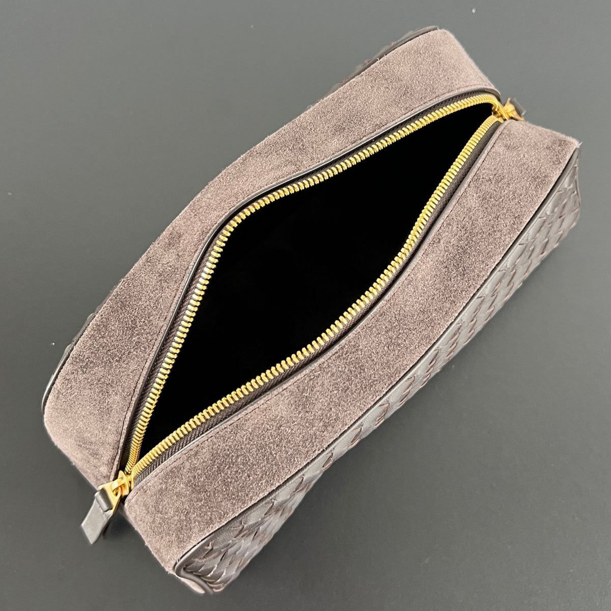 Nodo Intrecciato Suede-Trimmed Leather Clutch