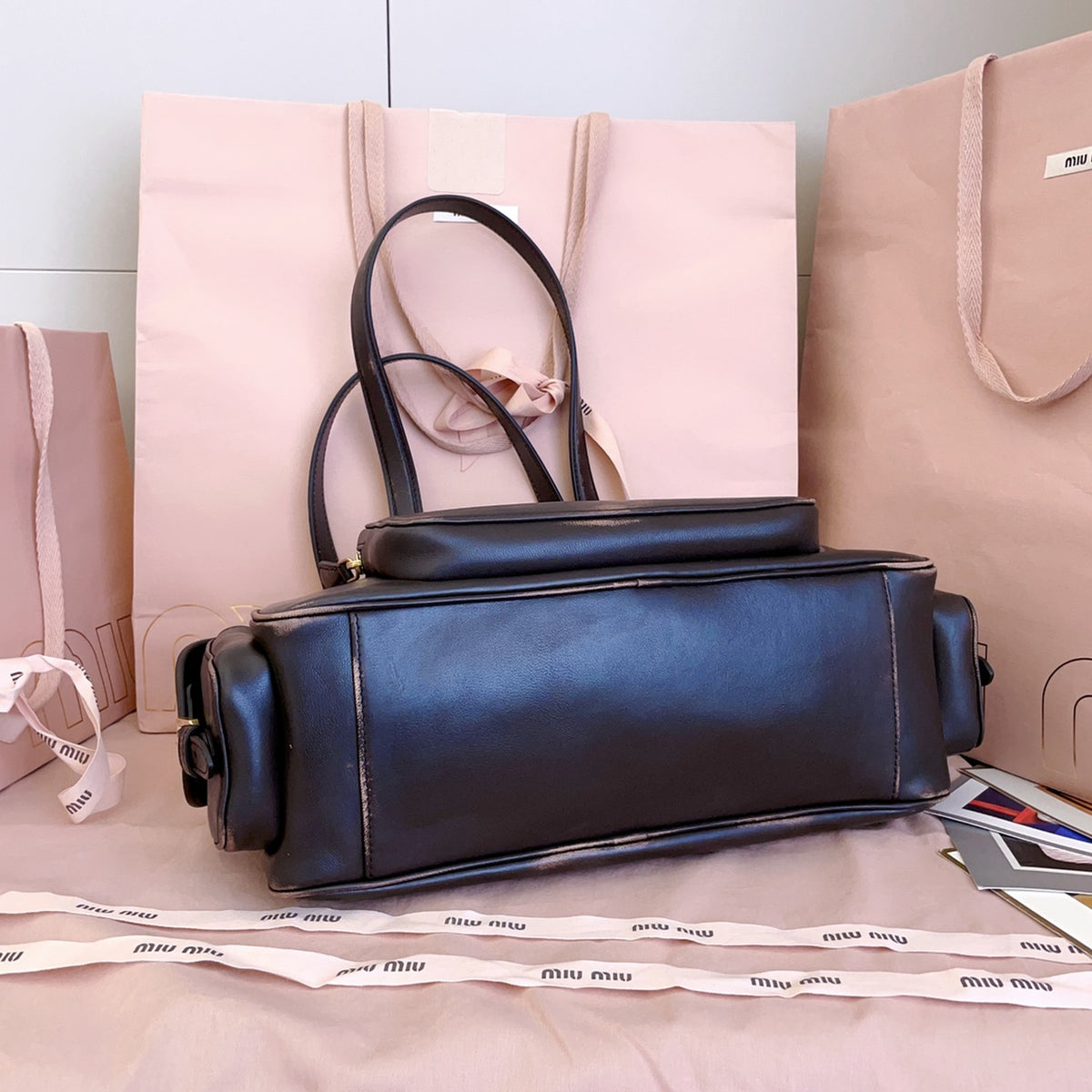 Pocket Nappa Leather Top-Handle Bag