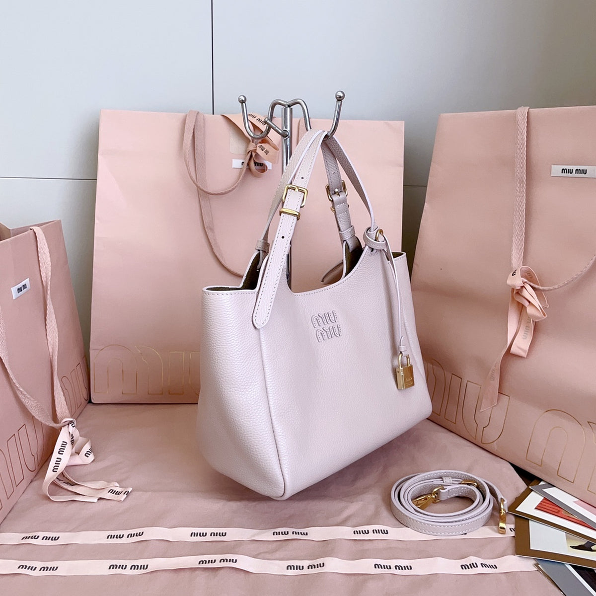 Beige Calf Leather Handbag