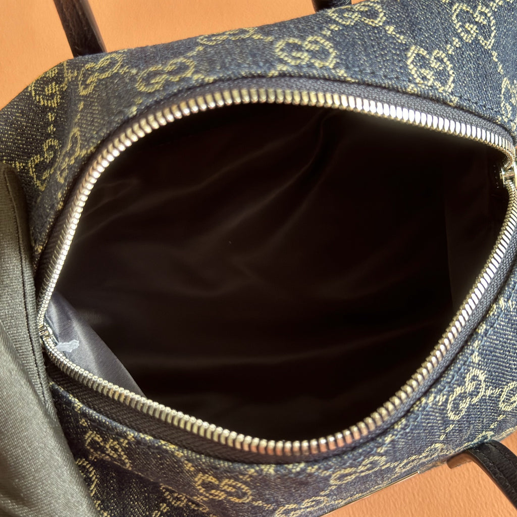GG Denim Small Boston Bag