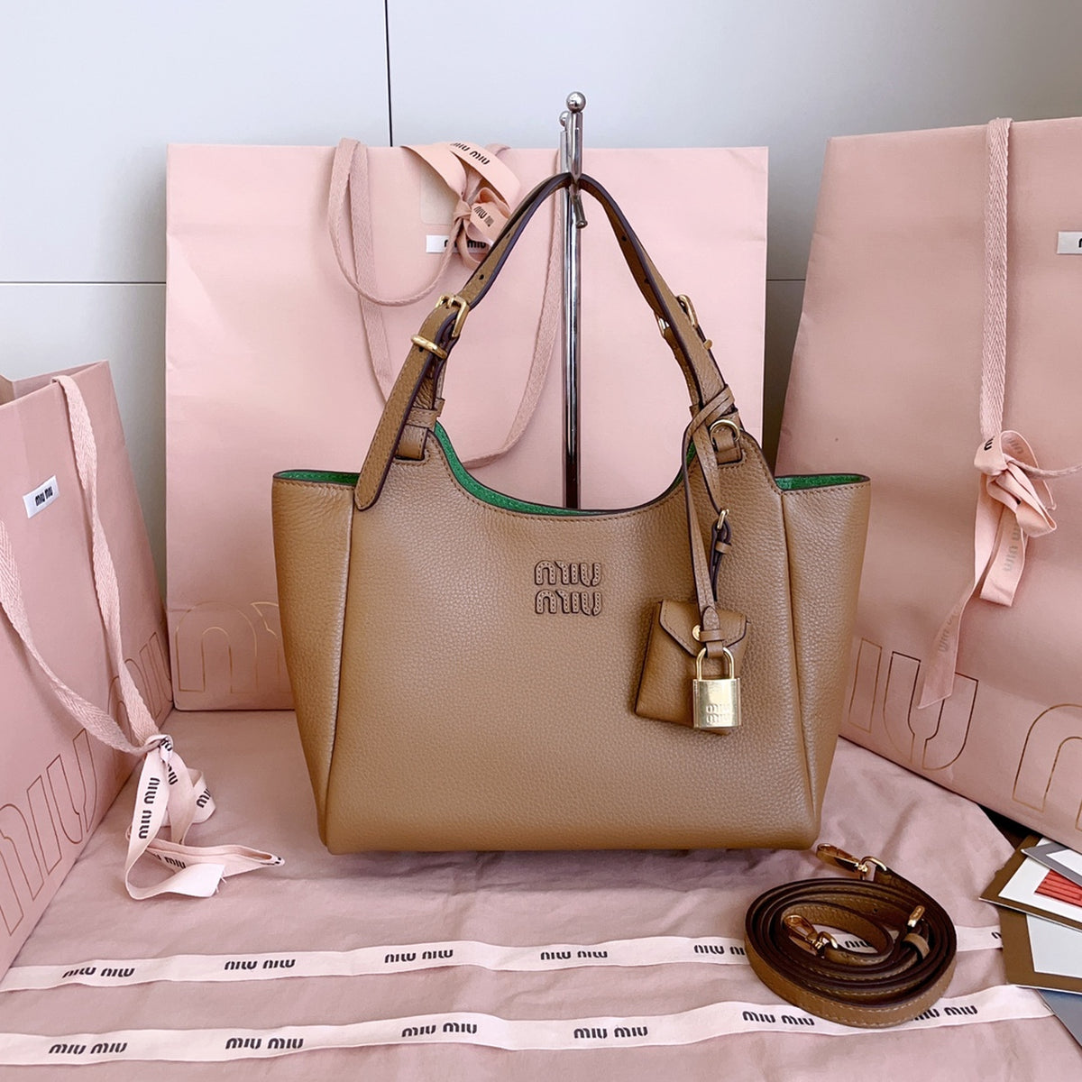 Beige Calf Leather Handbag