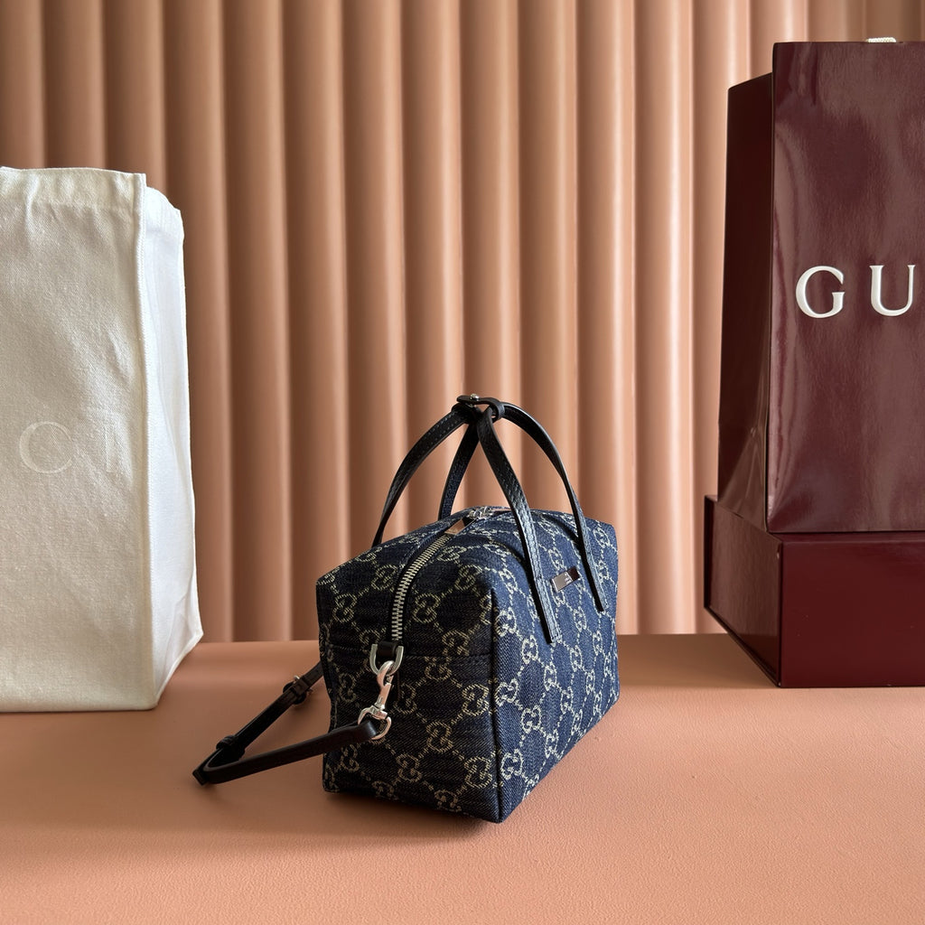 GG Denim Small Boston Bag