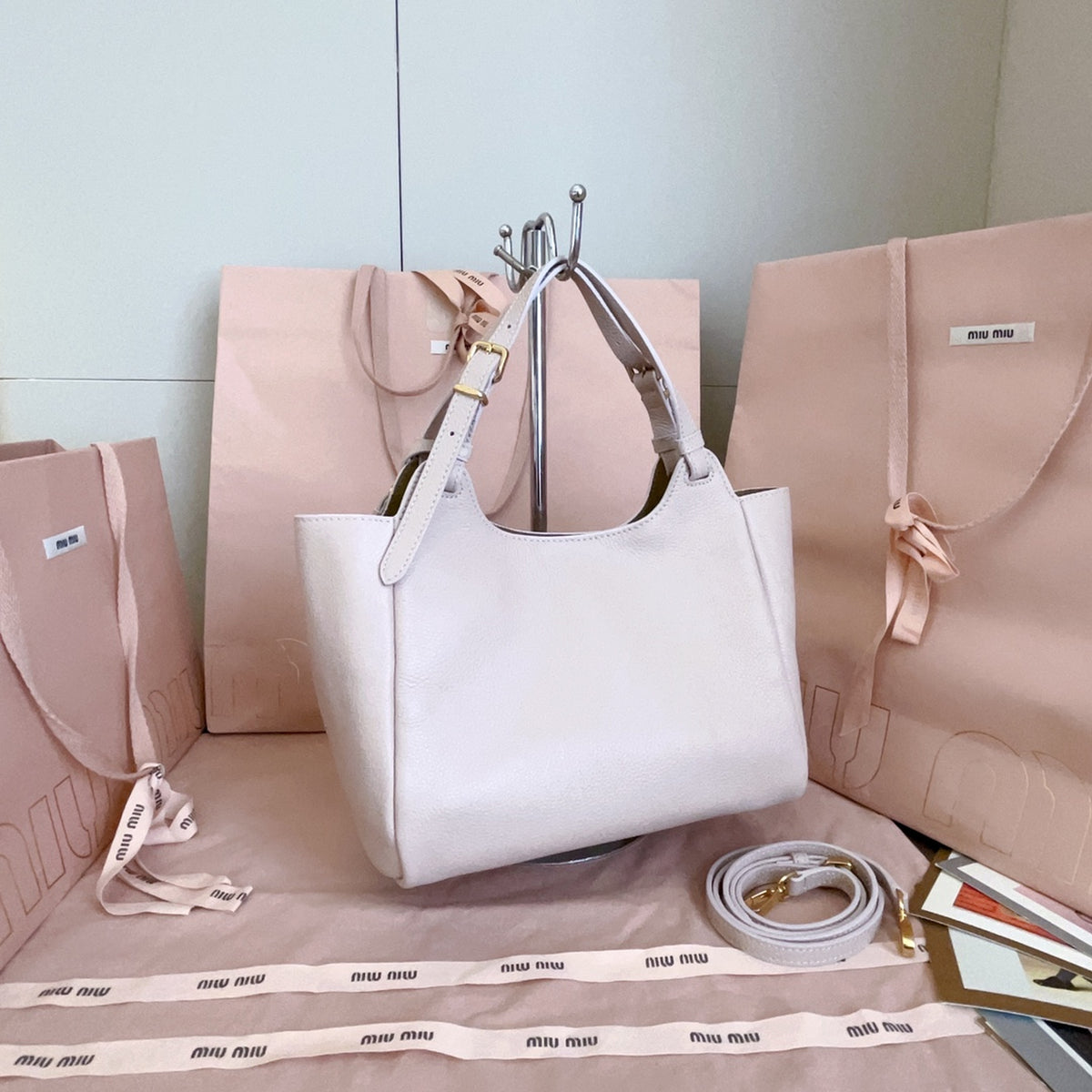 Beige Calf Leather Handbag