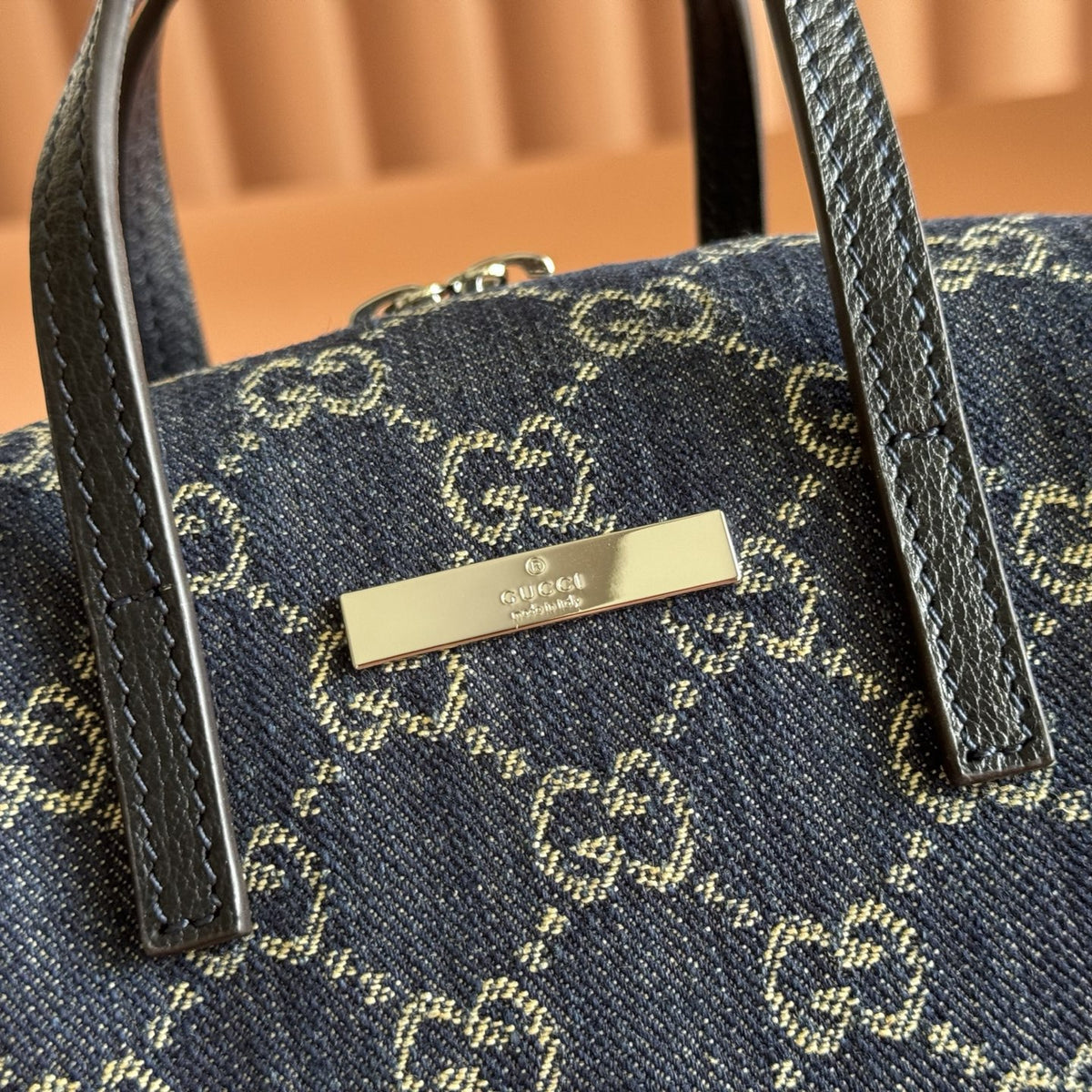 GG Denim Small Boston Bag