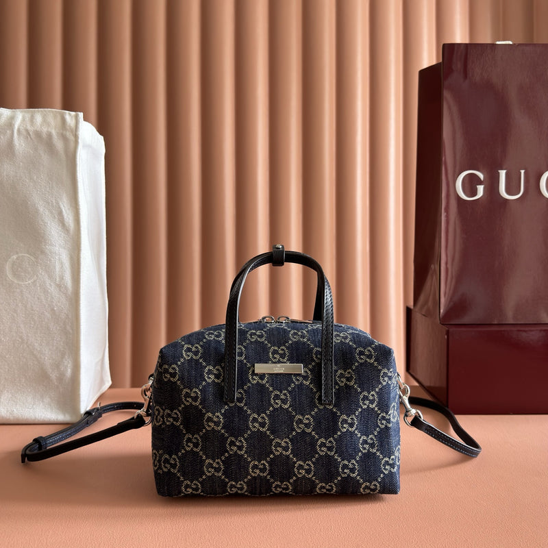 GG Denim Small Boston Bag