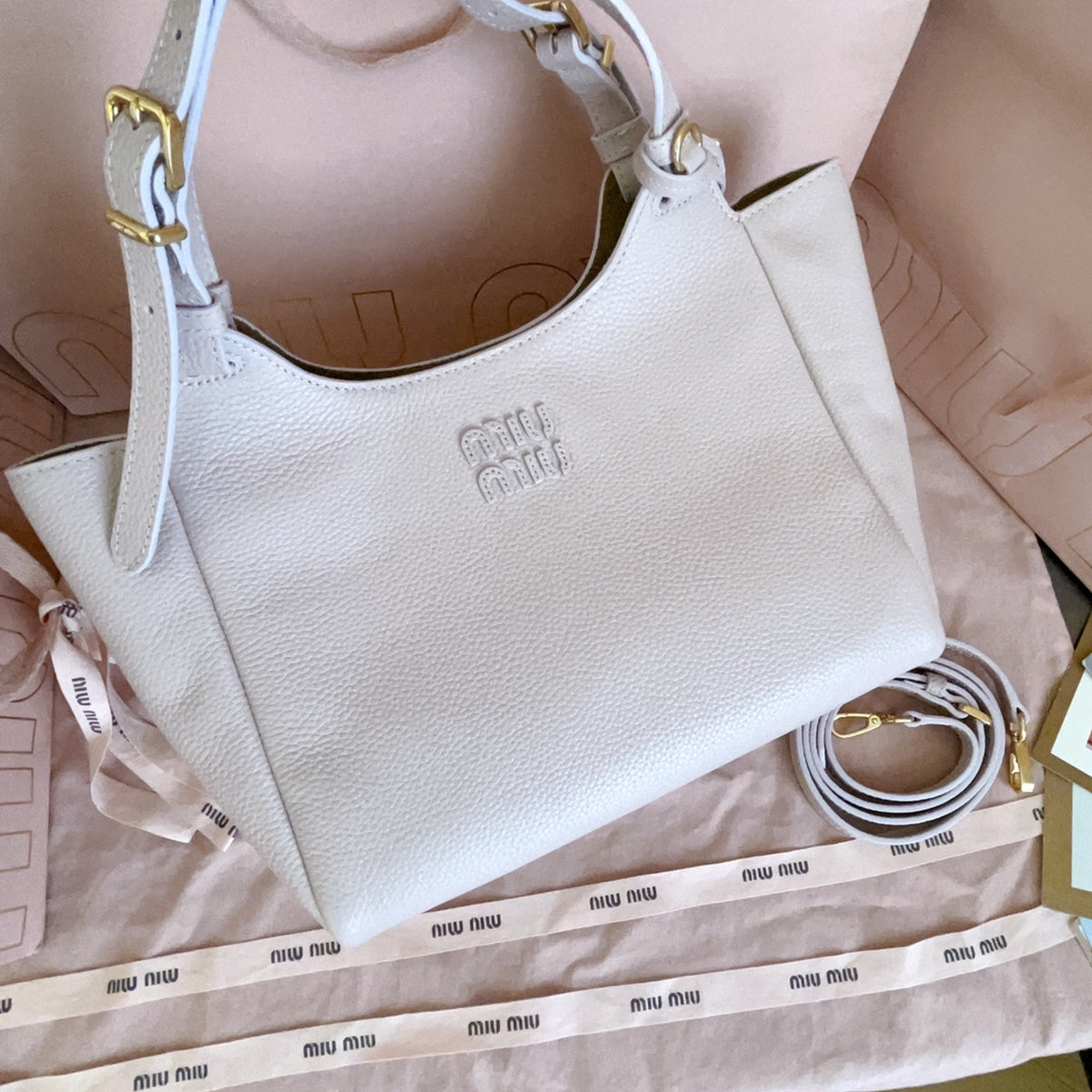 Beige Calf Leather Handbag